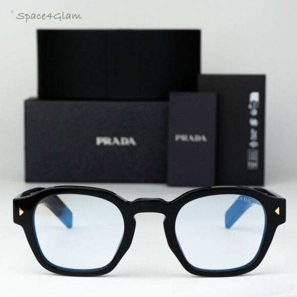 Prada Men Eyeglasses Black Clear Square PRA16S 16K60K NEW AUTHENTIC - Picture 1 of 9